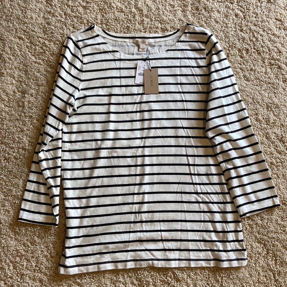 J. Crew Factory Black and white striped 3/4 sleeve tee - NWT